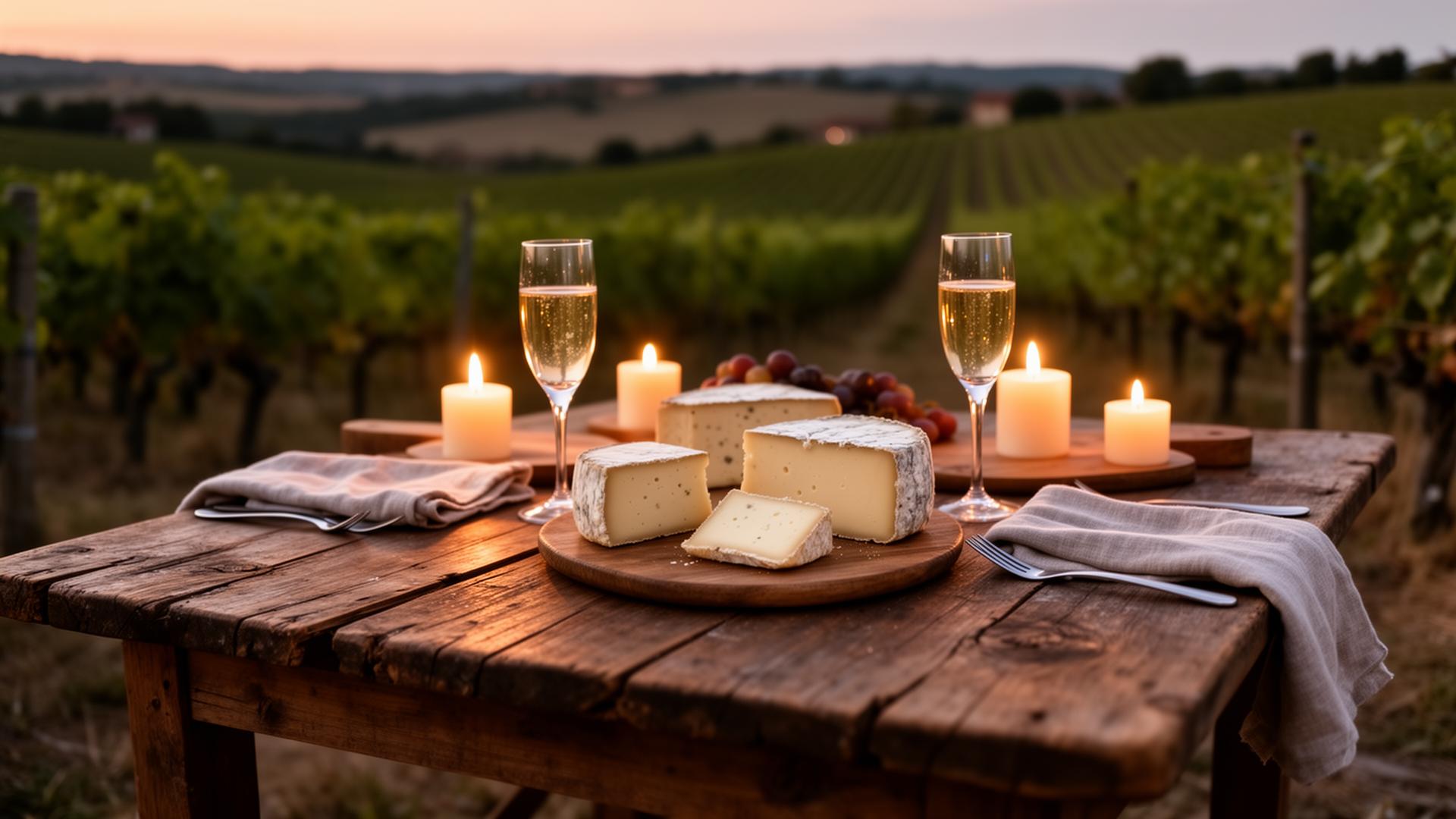 Candlelit vineyard table at dusk